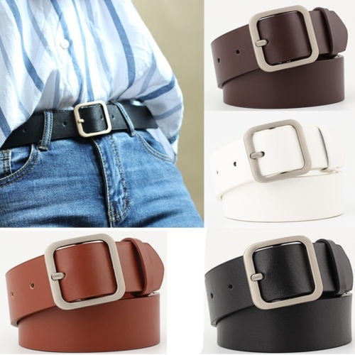 Women Solid Color PU Leather Pin Belt Buckle Waistband Adjustable Jeans Belt Cloth Great Lovely Novelty Coffee 